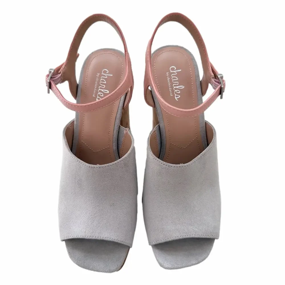 Charles Charles David Faux Gray Suede Cork Wedge Sandal Slingback Size 9